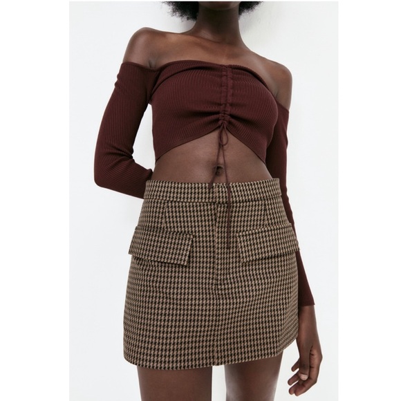 Zara houndstooth brown skort || YKCLOSET - Picture 4 of 10